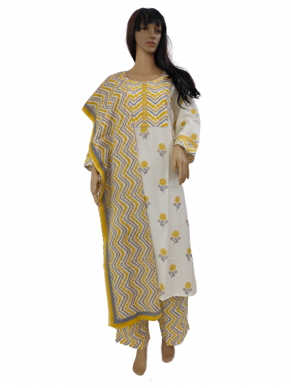 Yellow Ochre pattern Cotton suits with Plazzo and Dupatta