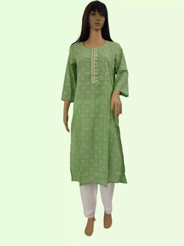 Drab Green Cotton Kurti with white trouser