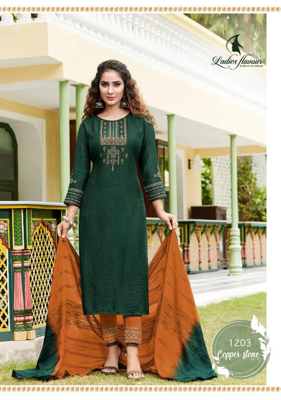 Timber Green fully stiched kurti pant with dupatta